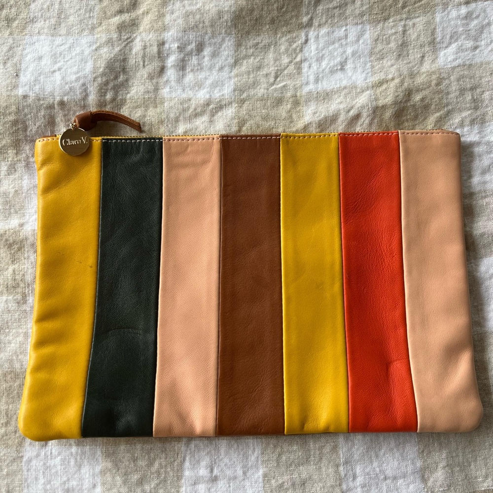 Clare V Flat Clutch Striped Leather